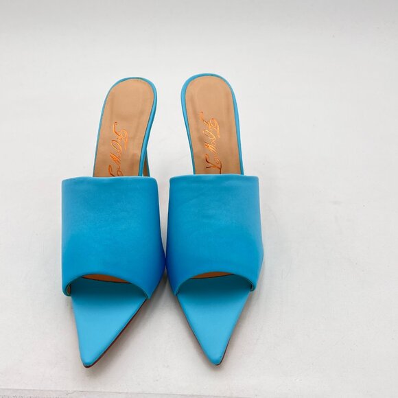 FOWT Blue Pointed Toe Mules Slide Sandals Stylish Thin High Heel Elegant Shoes - Picture 3 of 7